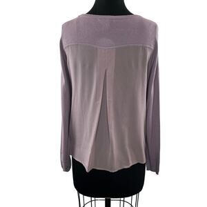 JOIE Purple Round Long Sleeve Chiffon Back Knit Pullover Sweater Top Size XS